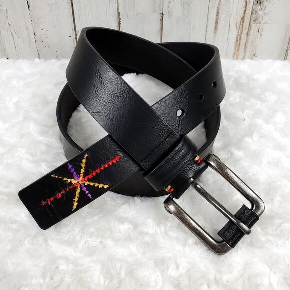 TOUGERJOY Leather Embroidered Belt Black Size 41 - Picture 1 of 9
